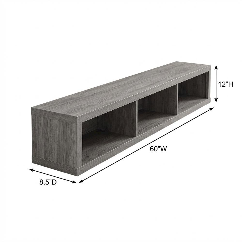 Floating TV Stand Wall Mounted Console, Gray Wood Entertainment Shelf. Picture 7