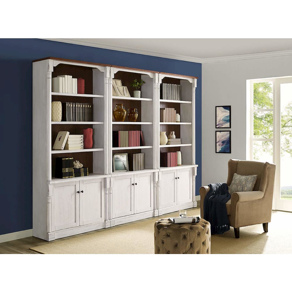 Durham Three Rustic 8' Wood Bookcases With Doors, White. Picture 5