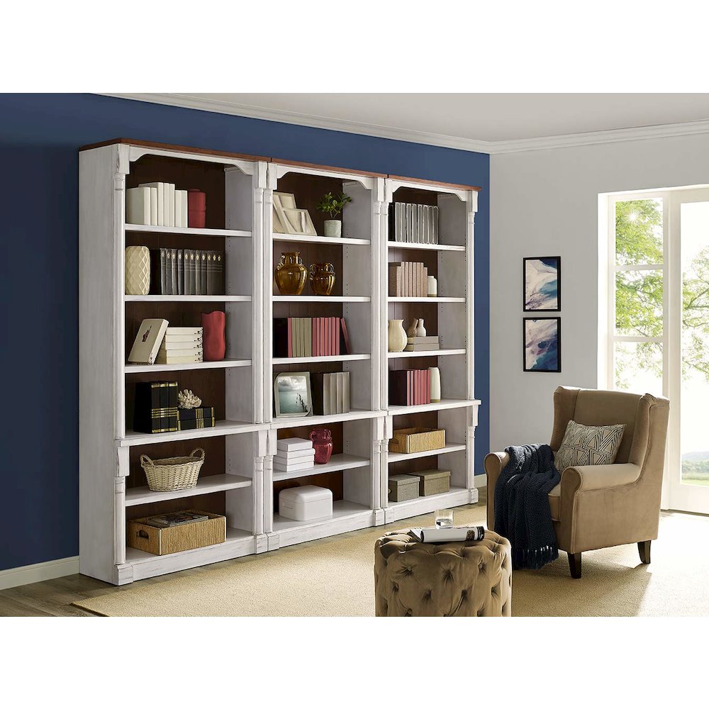 Durham Three Rustic Open 8' Wood Bookcases, White. Picture 6