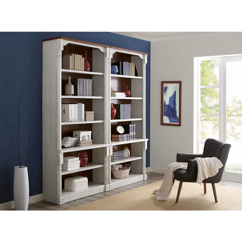 Durham Two Rustic Open 8' Wood Bookcase, White. Picture 6