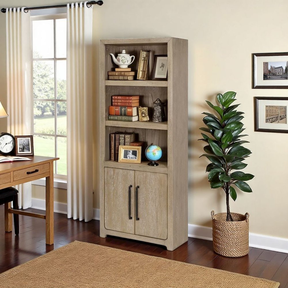 Wood Bookcase with Doors and Storage, Tall Bookshelf with Enclosed Shelves. Picture 2