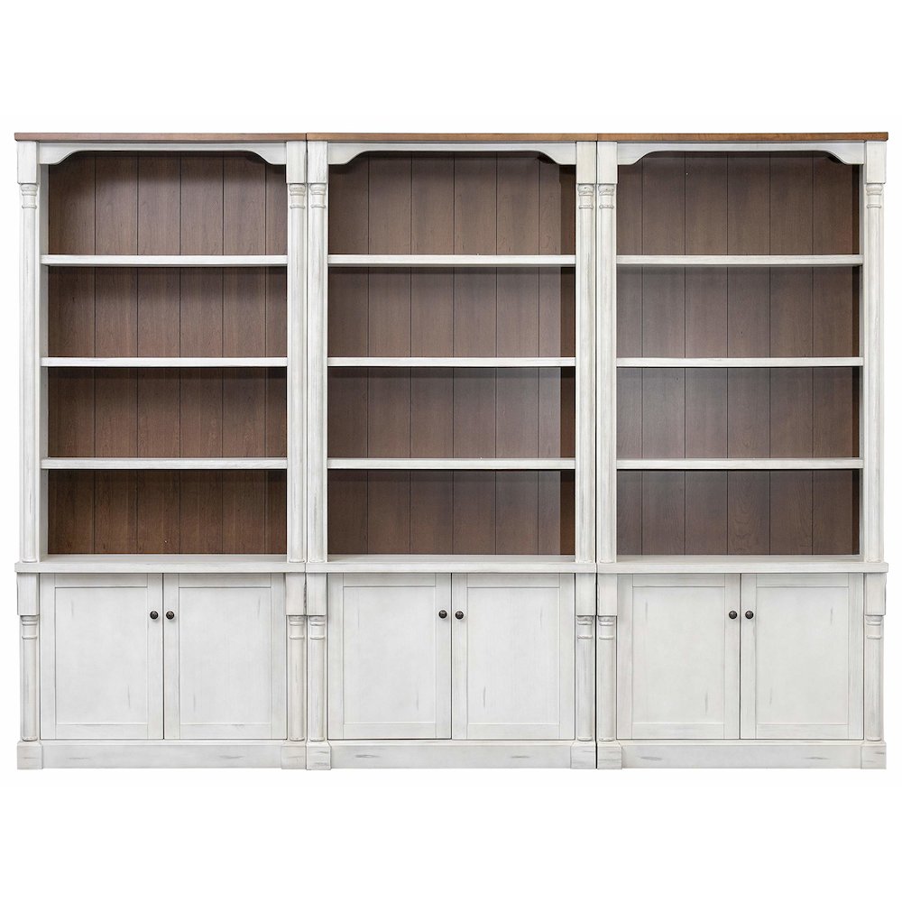 Durham Three Rustic 8' Wood Bookcases With Doors, White. Picture 2