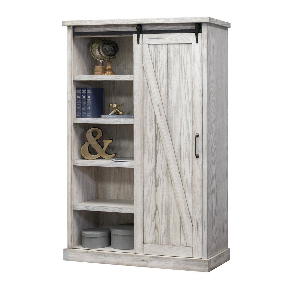 Avondale Rustic Barn Door Bookcase, White. Picture 1