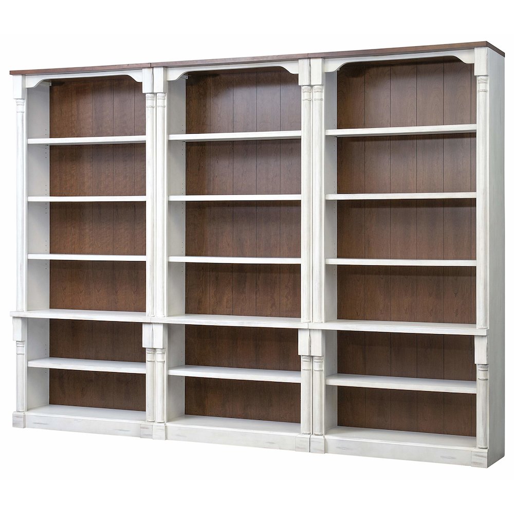Durham Three Rustic Open 8' Wood Bookcases, White. Picture 1