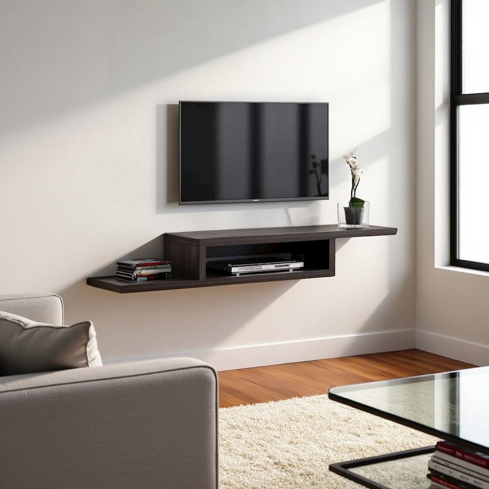 Floating TV Skyline Walnut Stand Wall Mounted Console, 60-Inch Wood Shelf. Picture 2