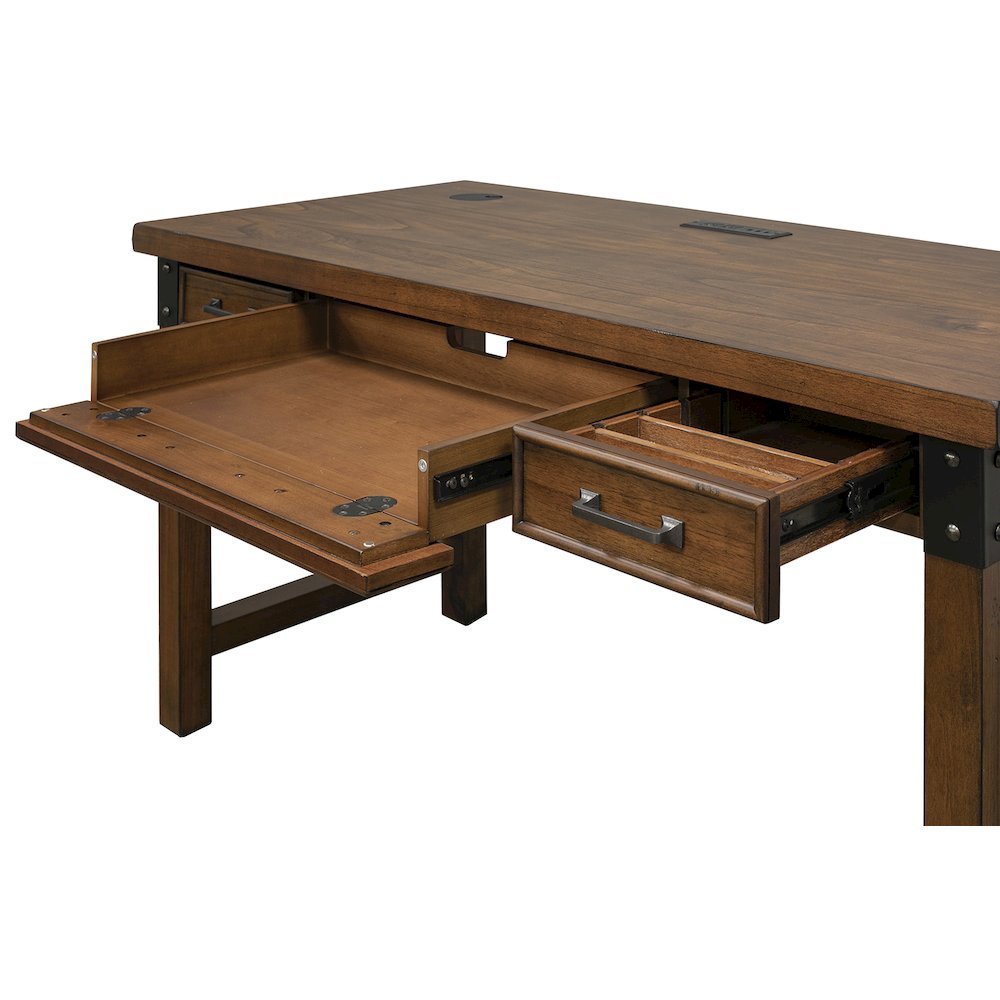 Rustic Walnut Color Farmhouse Desk, Long Wooden Table for Office Use. Picture 8