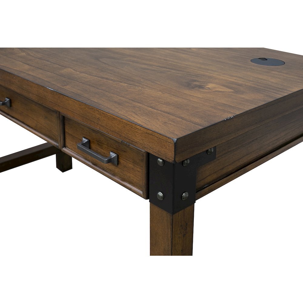 Rustic Walnut Color Farmhouse Desk, Long Wooden Table for Office Use. Picture 9