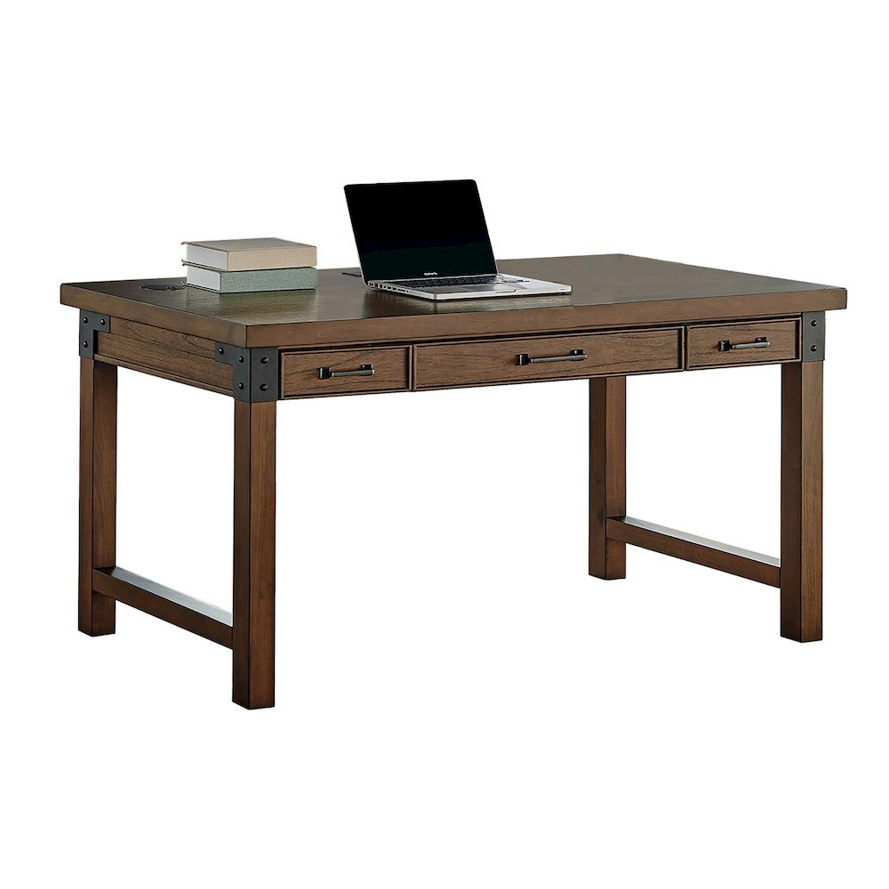 Rustic Walnut Color Farmhouse Desk, Long Wooden Table for Office Use. Picture 7
