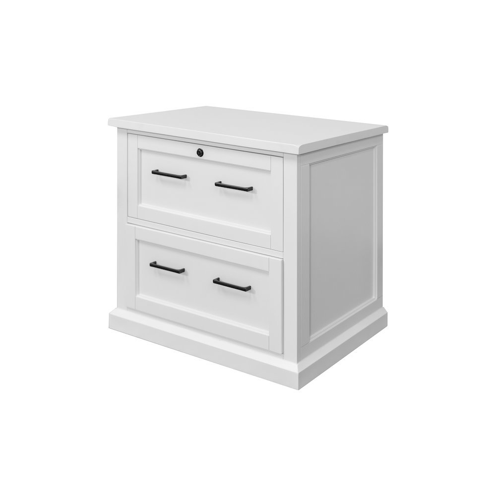 Wood Lateral File Cabinet, 2 Locking File Drawers, White Finish. Picture 1