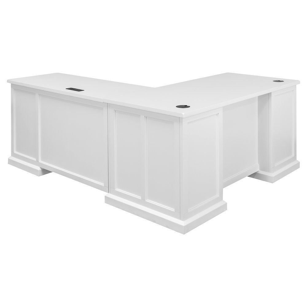 Wood L-Desk & Return, 6 Drawers, 2 Locking Files, Power Center, White. Picture 5