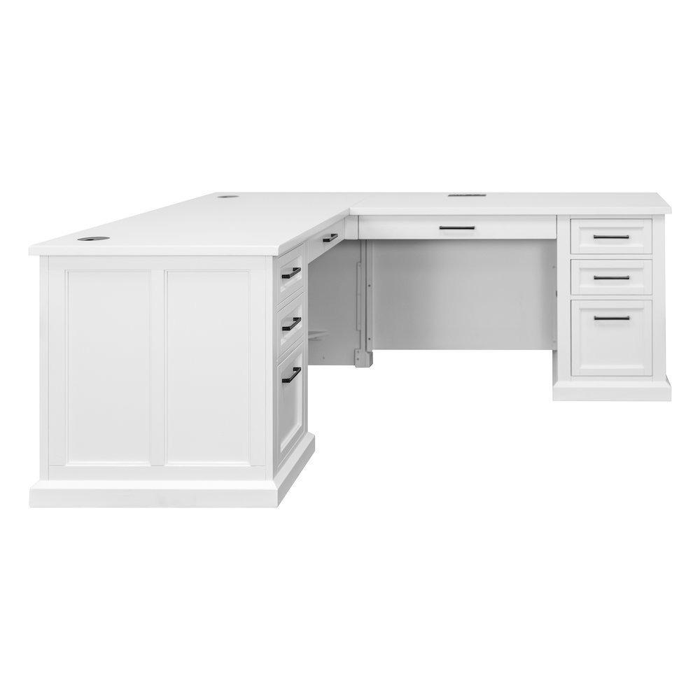 Wood L-Desk & Return, 6 Drawers, 2 Locking Files, Power Center, White. Picture 4