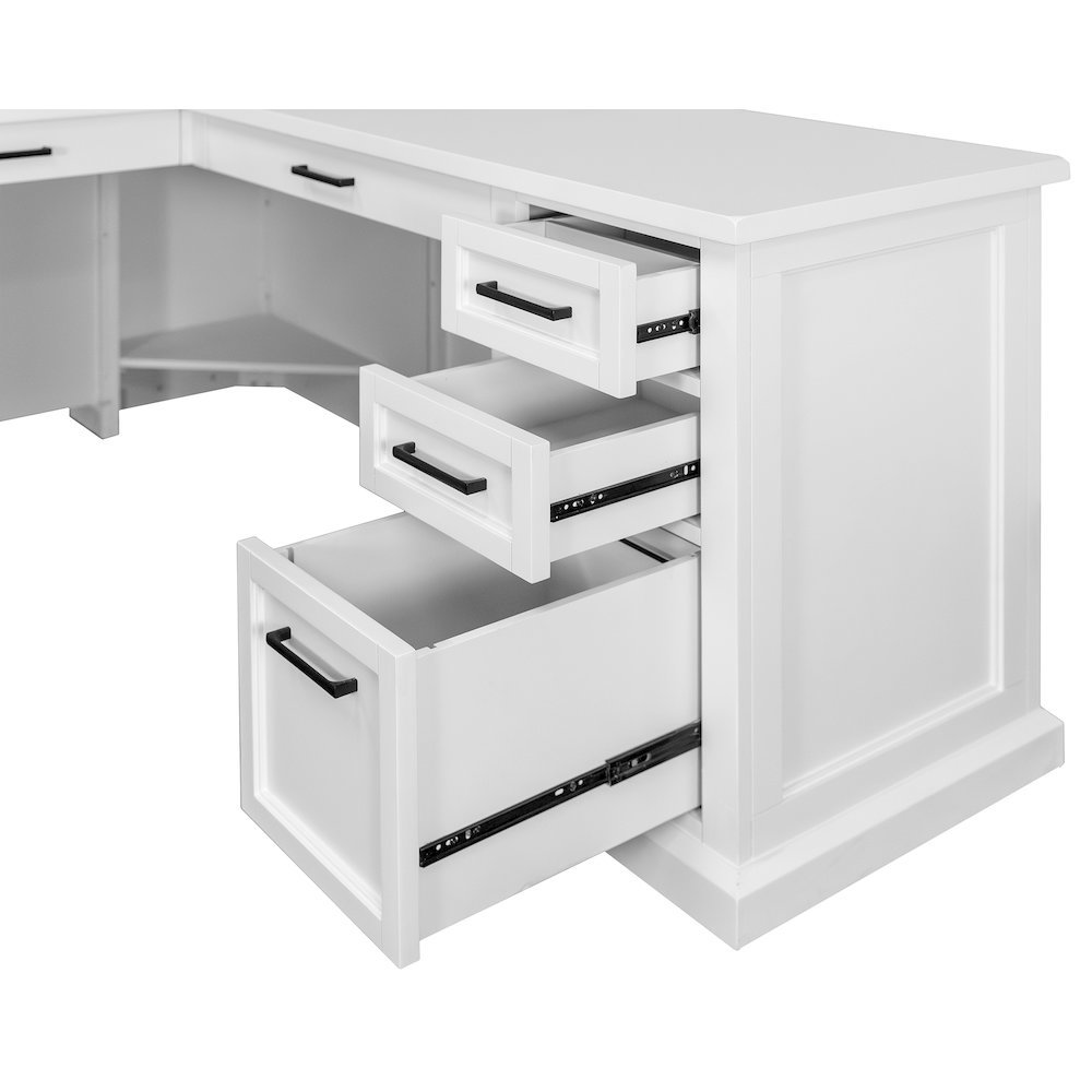 Wood L-Desk & Return, 6 Drawers, 2 Locking Files, Power Center, White. Picture 6