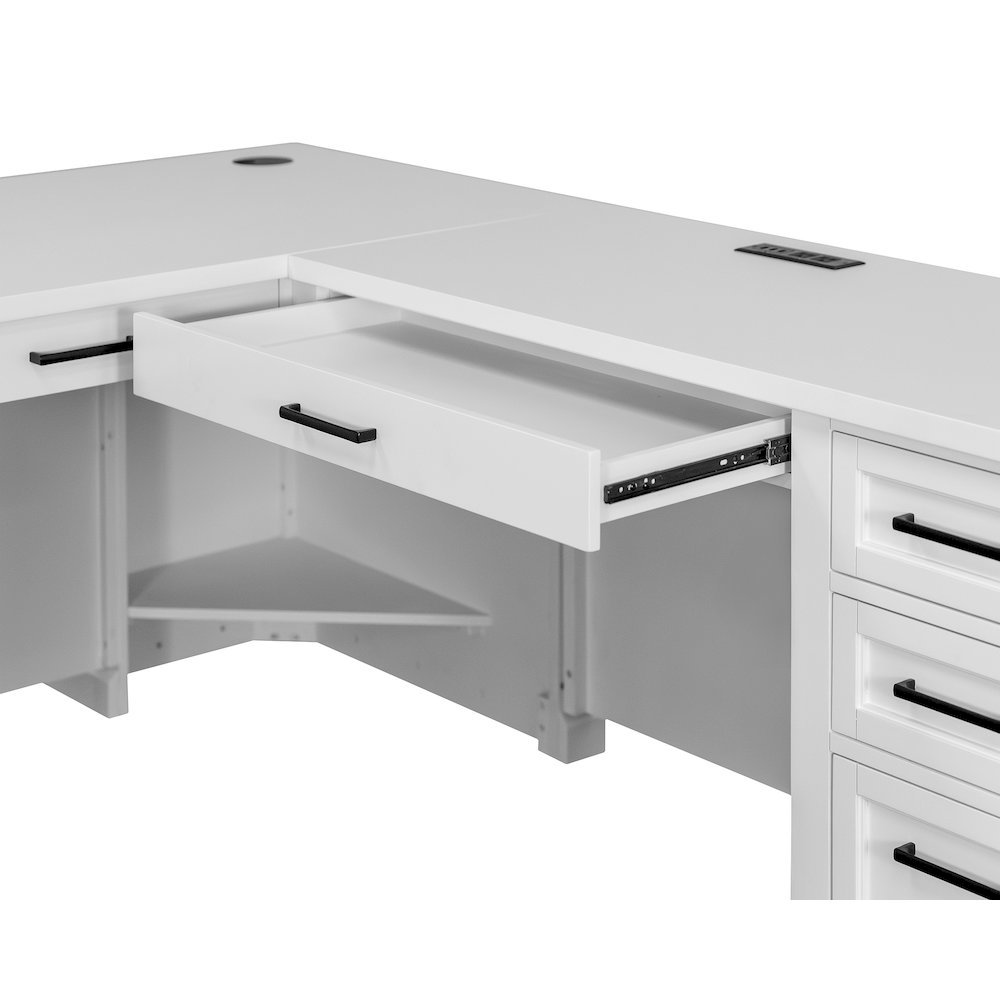 Wood L-Desk & Return, 6 Drawers, 2 Locking Files, Power Center, White. Picture 7