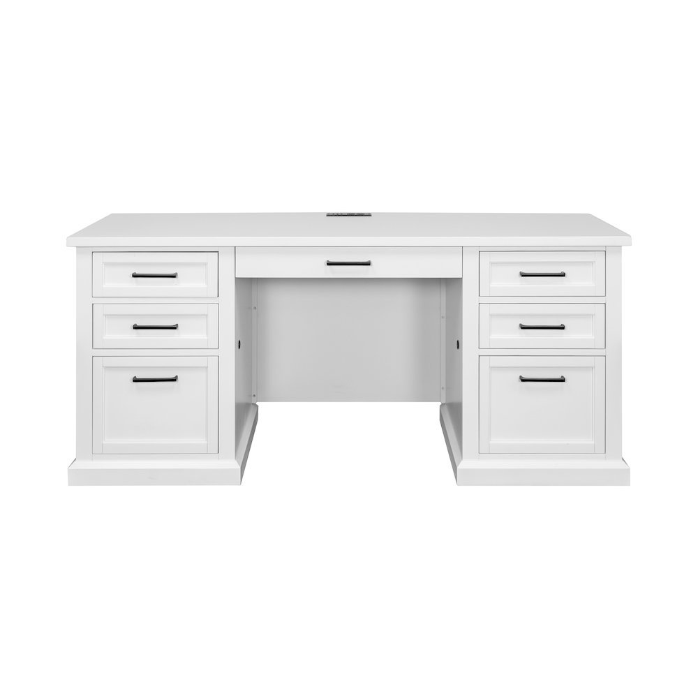 Modern Wood Desk, 7 Drawers, 2 Locking Files, Power Center, White. Picture 4