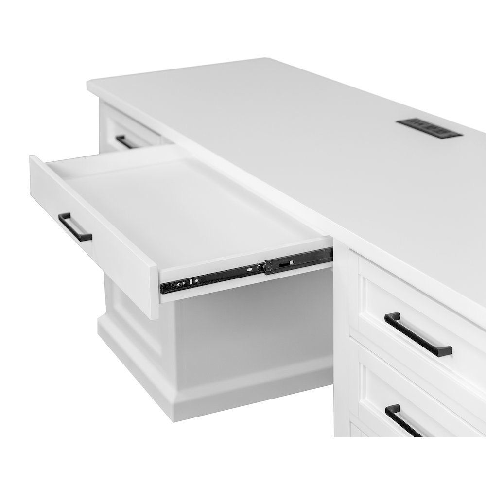 Modern Wood Desk, 7 Drawers, 2 Locking Files, Power Center, White. Picture 7