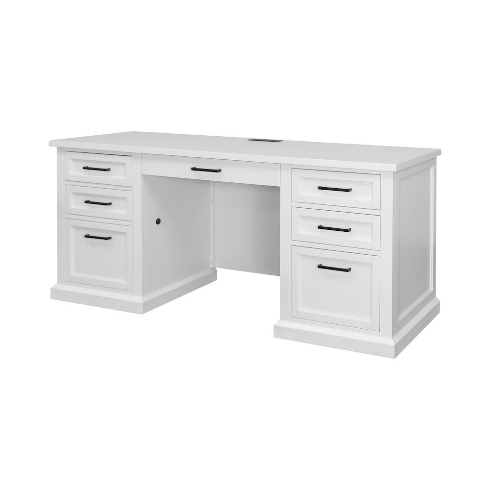 Modern Wood Desk, 7 Drawers, 2 Locking Files, Power Center, White. Picture 1