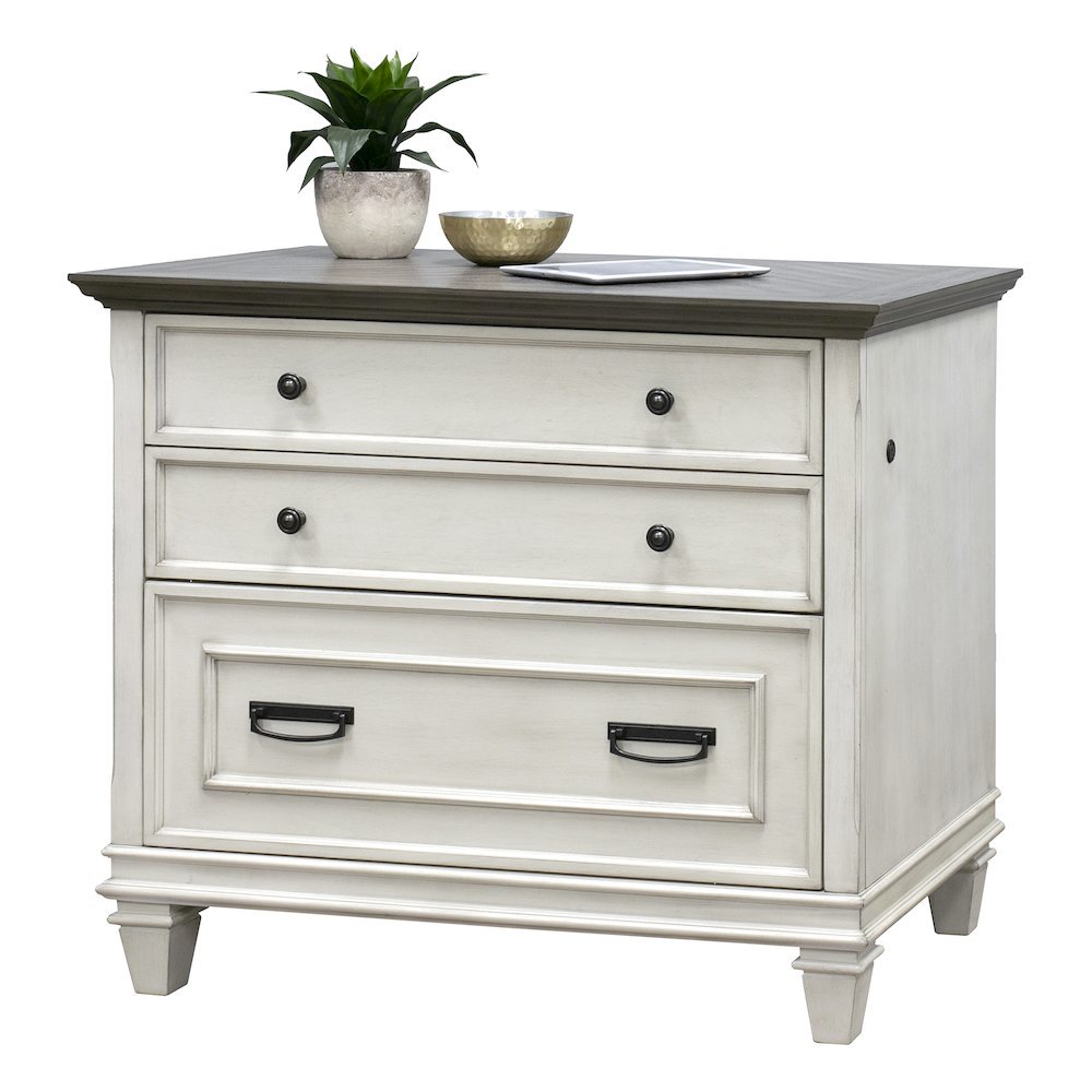 White Wood File Cabinet with Lock, 3-Drawer Lateral Filing Cabinet. Picture 9