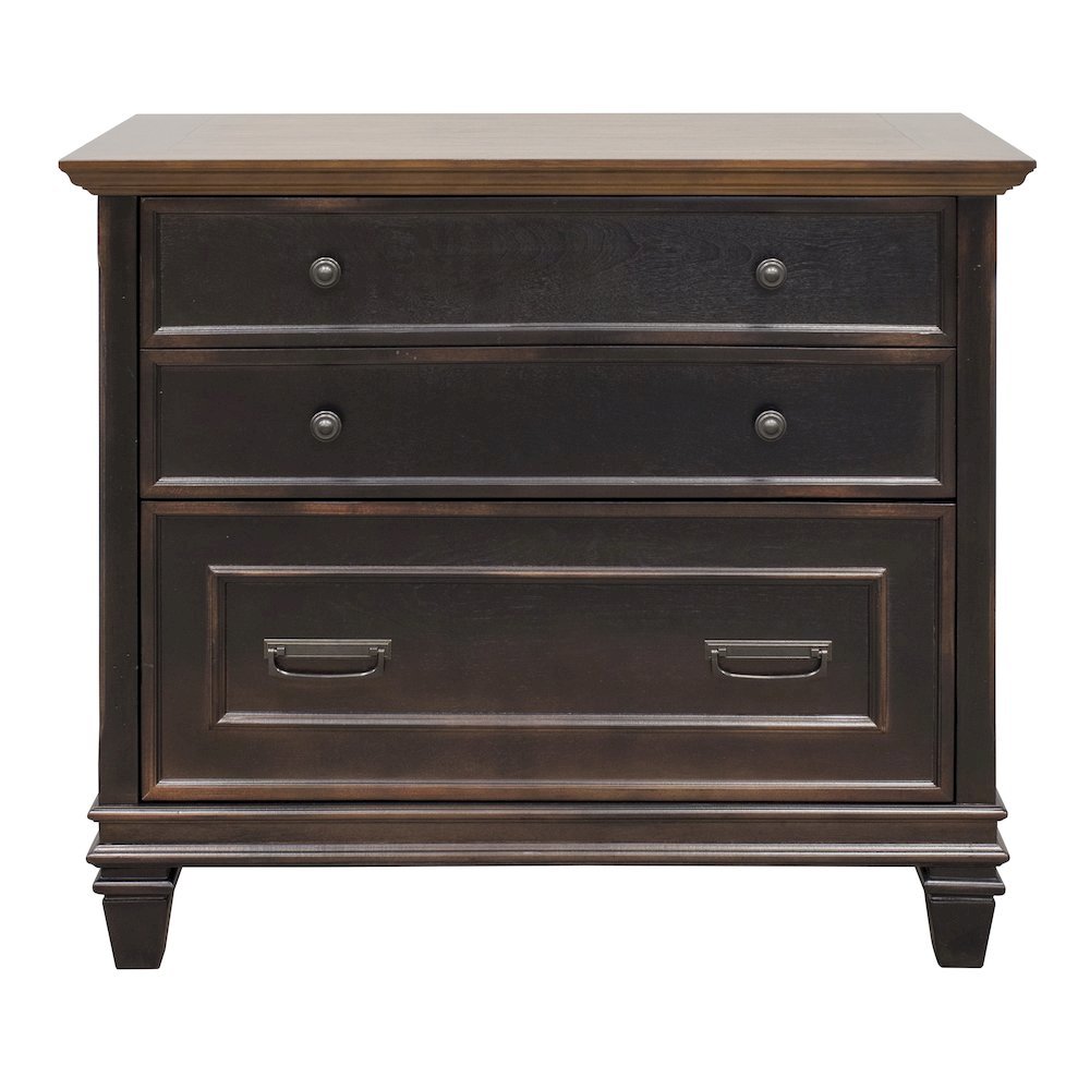 Brown Wood File Cabinet with Lock, 3-Drawer Lateral Filing Cabinet. Picture 2