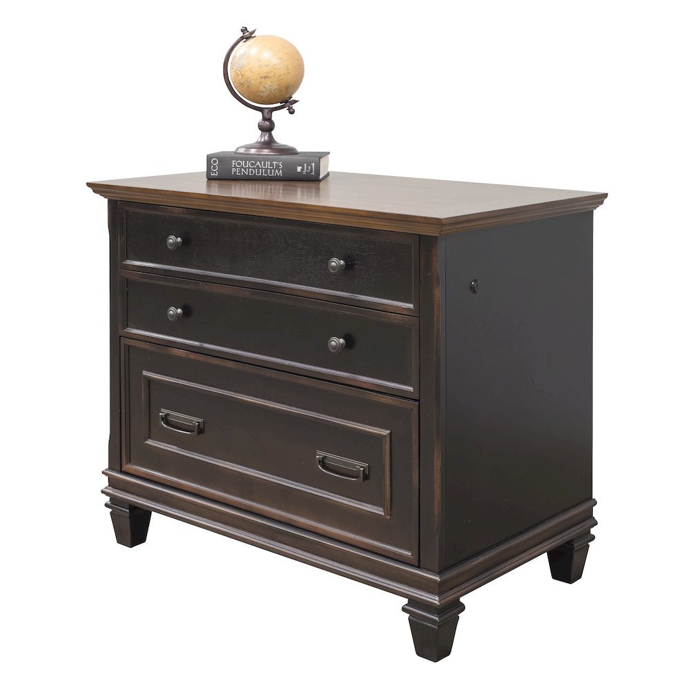 Brown Wood File Cabinet with Lock, 3-Drawer Lateral Filing Cabinet. Picture 5