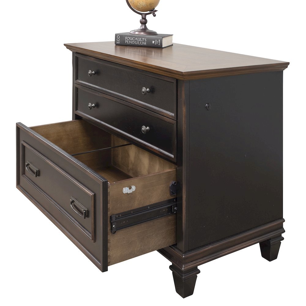 Brown Wood File Cabinet with Lock, 3-Drawer Lateral Filing Cabinet. Picture 6