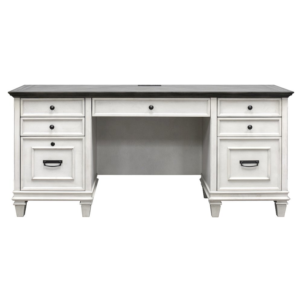 Wood Credenza, 4 Drawers, Printer Pullout, Power Center, White. Picture 1