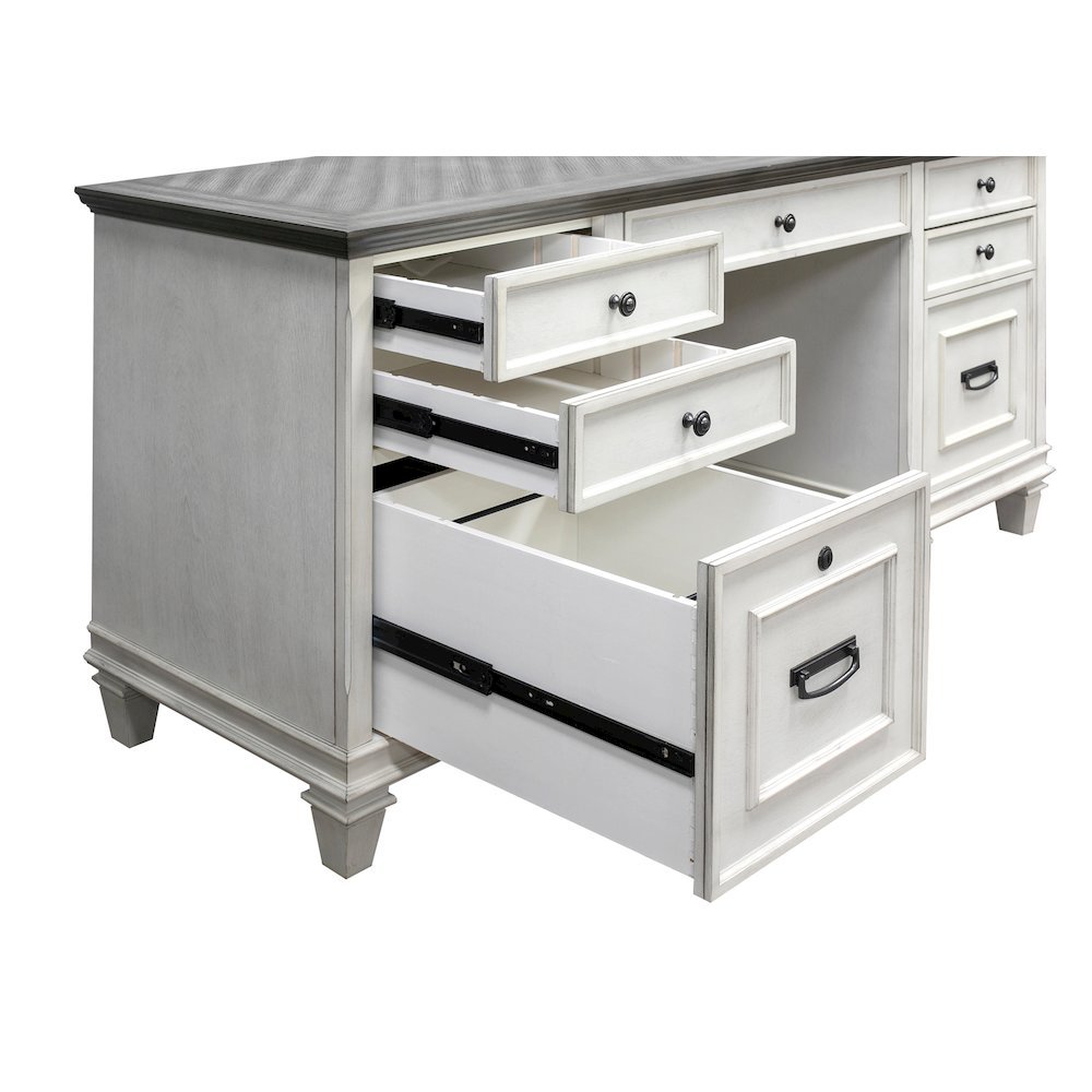 Wood Credenza, 4 Drawers, Printer Pullout, Power Center, White. Picture 4