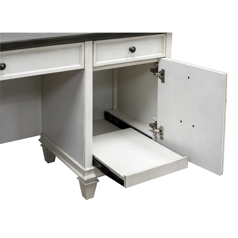 Wood Credenza, 4 Drawers, Printer Pullout, Power Center, White. Picture 5