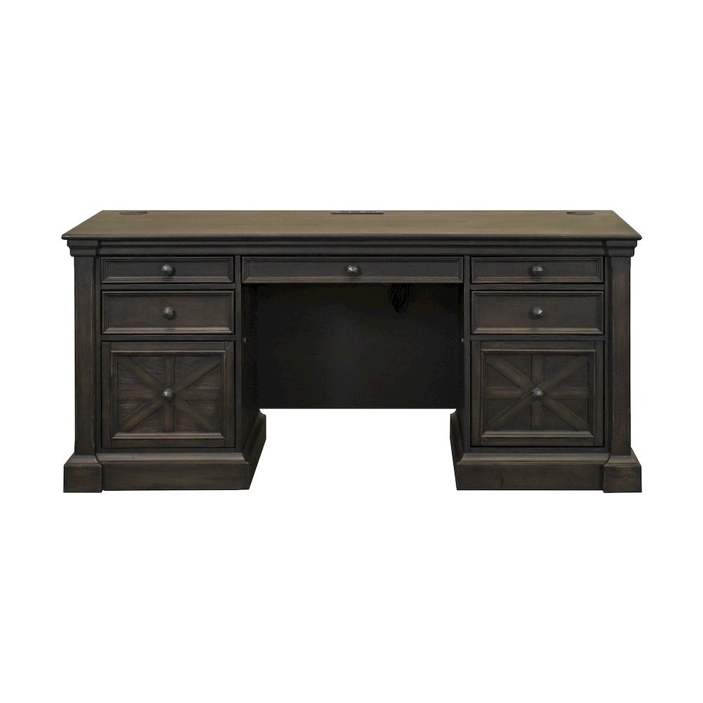 Traditional Credenza, 7 Drawers, 2 Locking Files, Power Center, Dark Brown. Picture 1