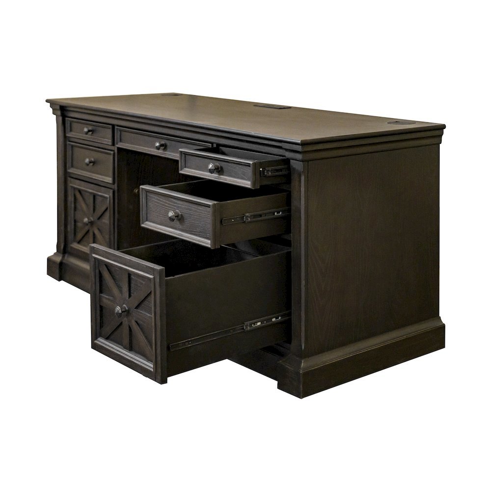 Traditional Credenza, 7 Drawers, 2 Locking Files, Power Center, Dark Brown. Picture 7