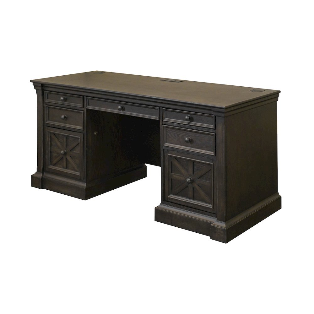 Traditional Credenza, 7 Drawers, 2 Locking Files, Power Center, Dark Brown. Picture 4