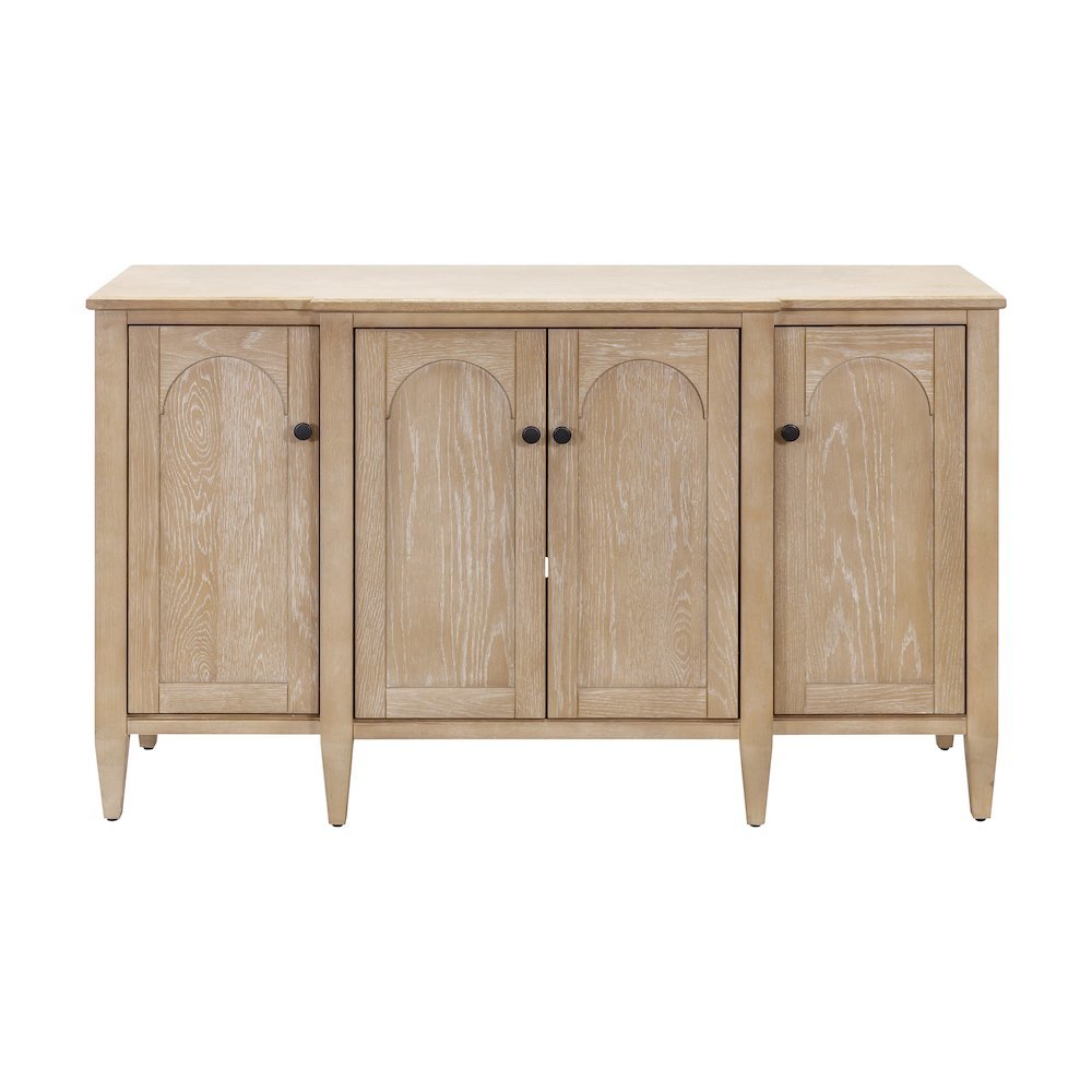 Wood Console Cabinet, 4 Doors, Pull-Out Shelf, Fully Assembled, Brown. Picture 1
