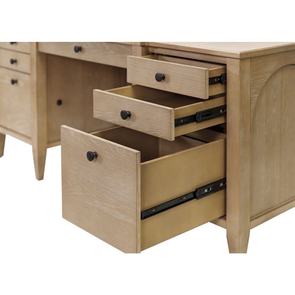 Wood Credenza Desk, 7 Drawers, 2 Locking Files, Power Center, Brown. Picture 6