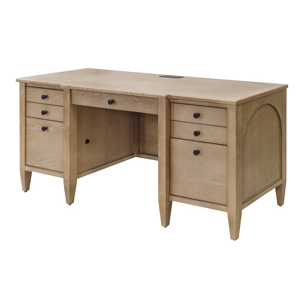 Wood Credenza Desk, 7 Drawers, 2 Locking Files, Power Center, Brown. Picture 8