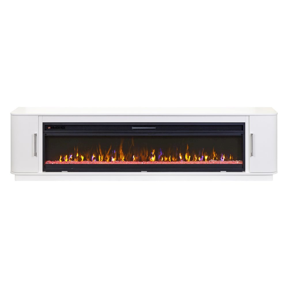 96-Inch Electric Fireplace Console, Infrared Heat, LED Flames, White. Picture 1