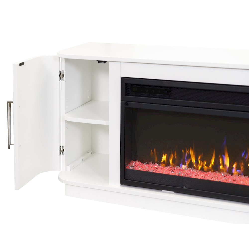 96-Inch Electric Fireplace Console, Infrared Heat, LED Flames, White. Picture 8