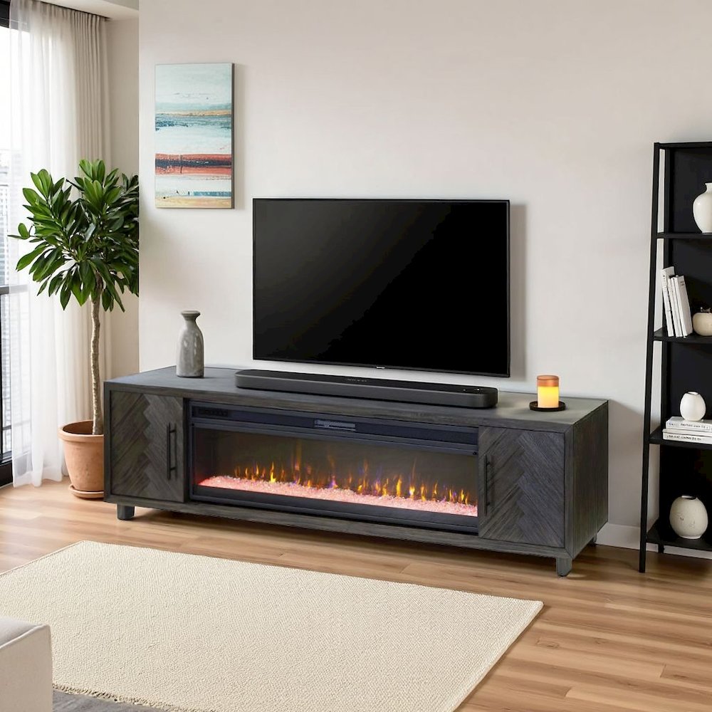Gray Electric Fireplace TV Stand, Entertainment Console for Living Room. Picture 3