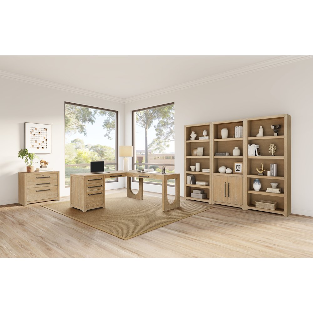 Canyon Drive Wood L-Shape Pedestal Desk with RHF Open Return. Picture 17
