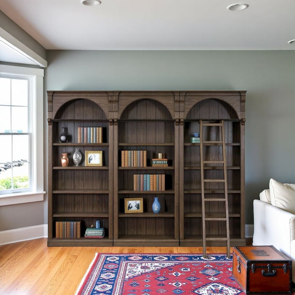 Tall Ladder Bookcase Wall Unit with Storage, Barrister Library Design. Picture 2