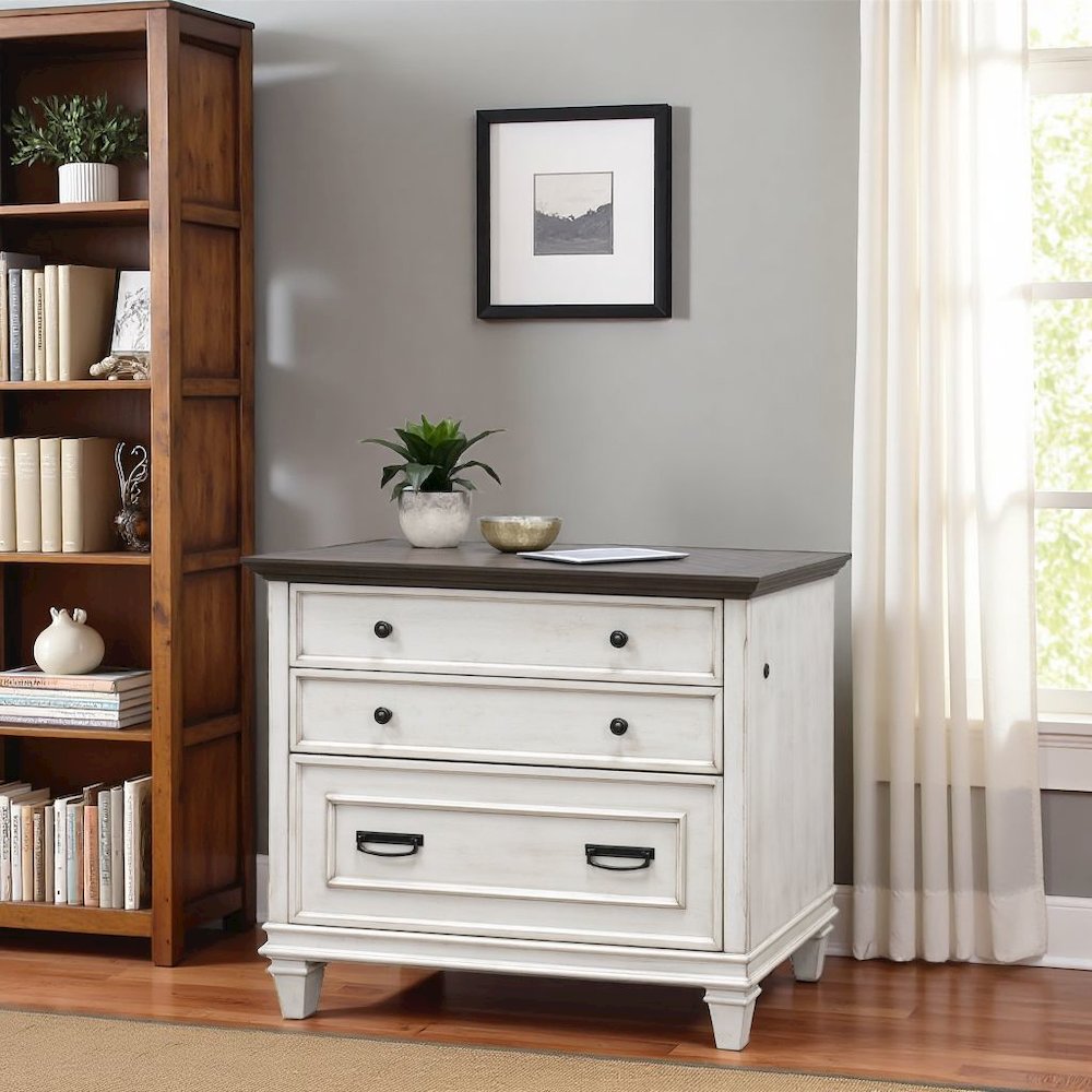 White Wood File Cabinet with Lock, 3-Drawer Lateral Filing Cabinet. Picture 3