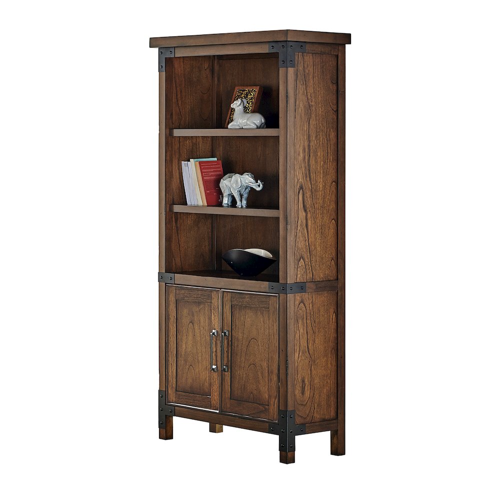 Addison Rustic Bookcase With Doors. Picture 1