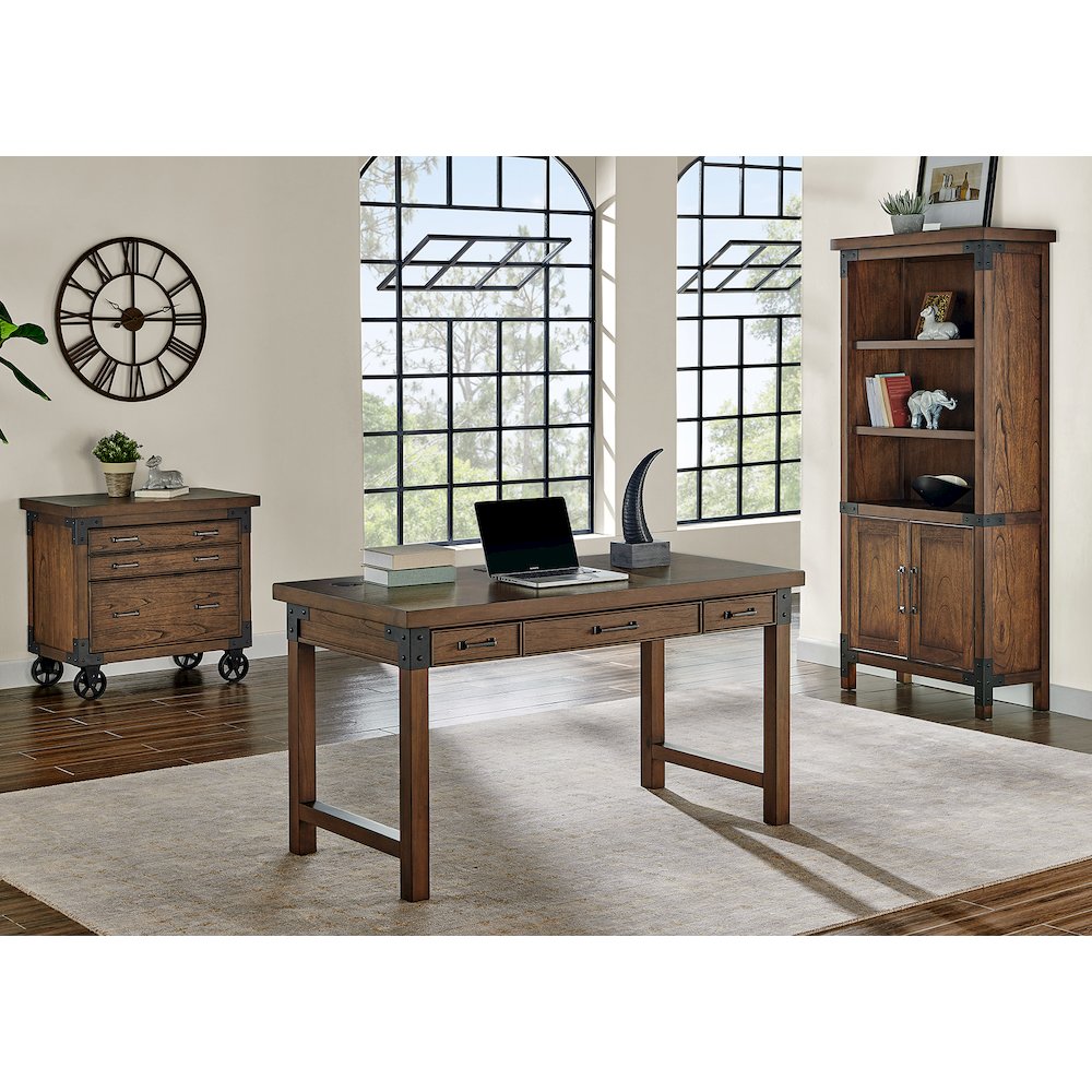 Addison Rustic Bookcase With Doors. Picture 5