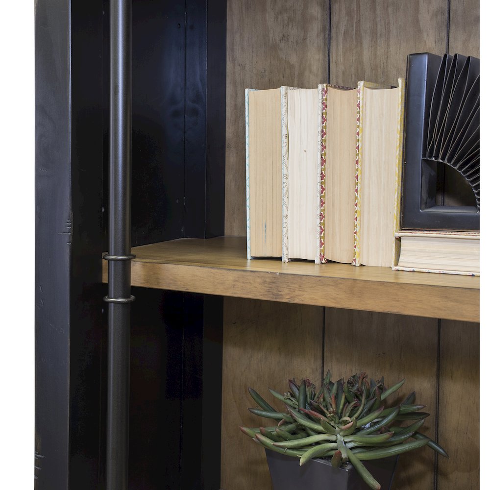 Toulouse 8' Tall Wood Bookcase with Fireplace Insert, Storage. Picture 5