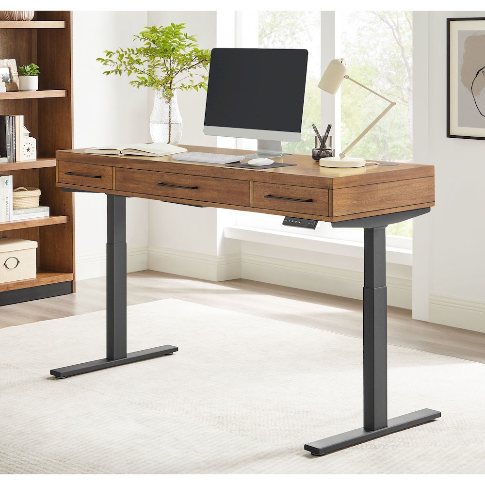 Avery Modern Electric Sit/Stand Desk, Rich Medium Brown. Picture 9