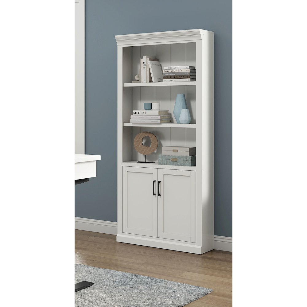 Modern Wood Lower Doors Bookcase, Office Bookcase, Office Shelving, White. Picture 10