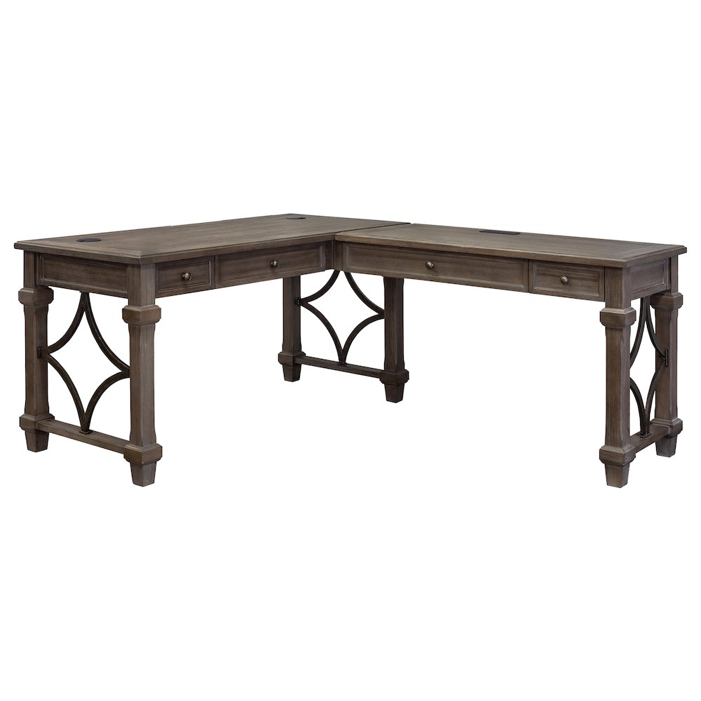 Carson Wood Open L-Desk & Return, Gray. Picture 1