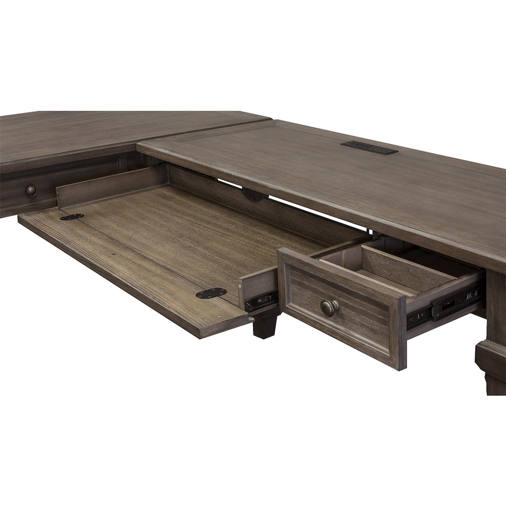 Carson Wood Open L-Desk & Return, Gray. Picture 7