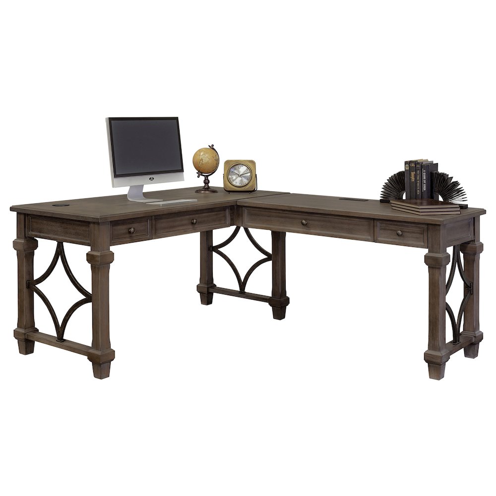 Carson Wood Open L-Desk & Return, Gray. Picture 3