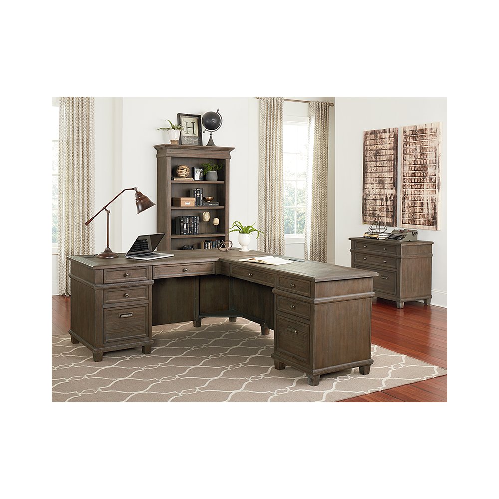 Carson Wood L-Desk & Return, Writing Table, Office Desk, Gray. Picture 2