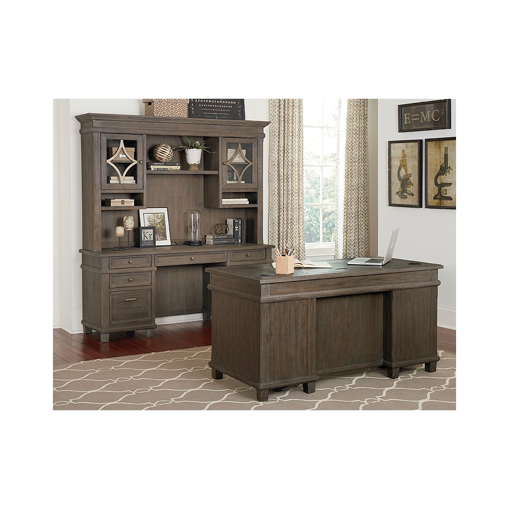 Carson Credenza, Wood Office Desk, Writing Table, Gray. Picture 7