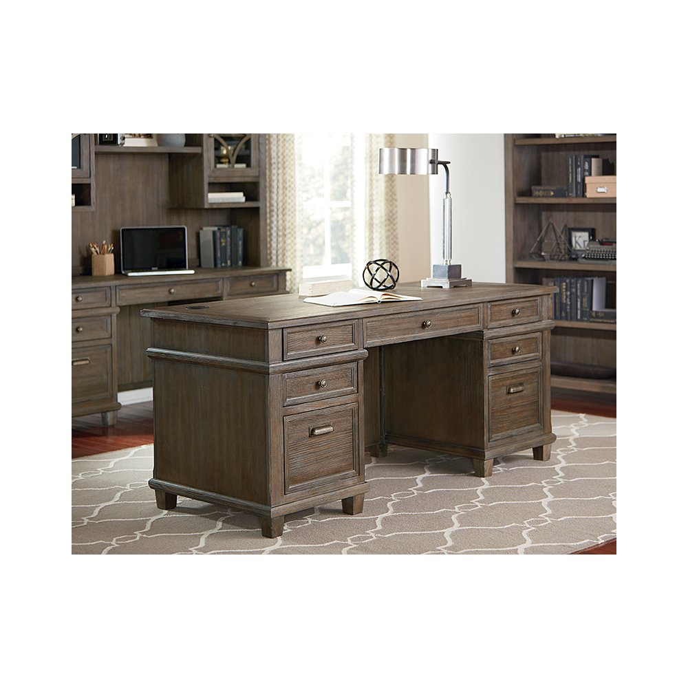 Carson Wood Double Pedestal Executive Desk, Gray. Picture 2